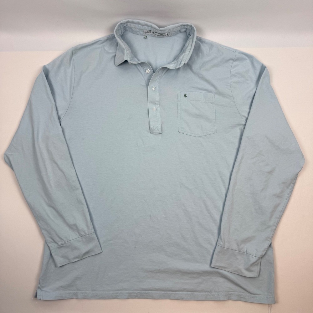 CRIQUET Mens Long Sleeve Polo Shirt Light Blue Pima Cotton Blend Button Neck XXL